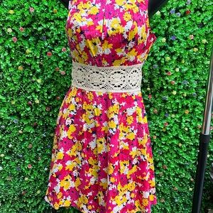 Bailey Blue Floral Sleeveless Dress with Lace Waist